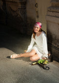 Short Serena dress with lace details