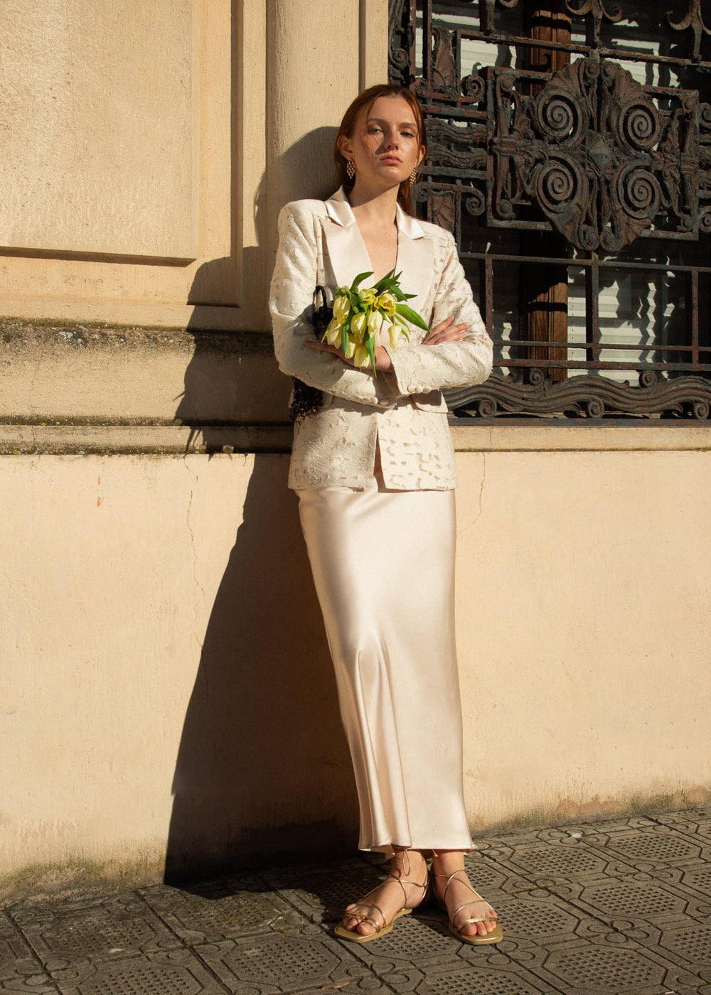 Luminous High-Waisted Champagne Skirt