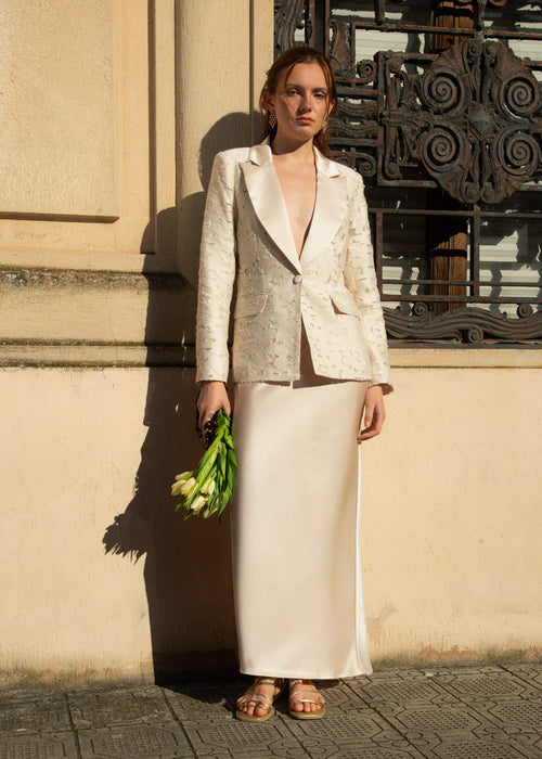 Luminous High-Waisted Champagne Skirt
