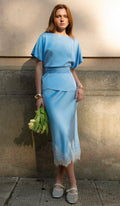 Romantic midi skirt with lace trim